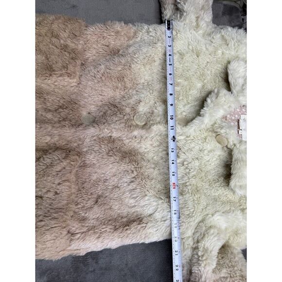 Anthropologie Womens Ivory Button Front Ombre Plush Faux Fur Coat Size M - Picture 13 of 16